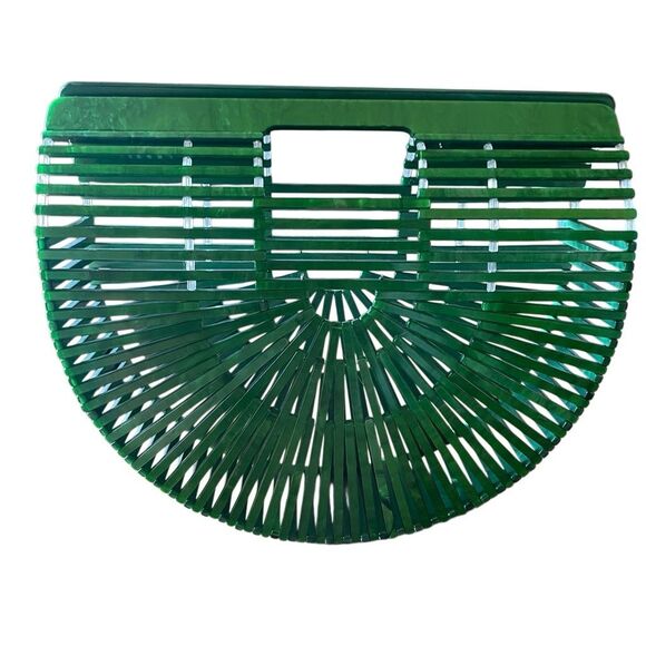 Acrylic Ark Clutch Emerald Green Sculptural Open Weave Purse EDM Luxe Vibes - Picture 2 of 4